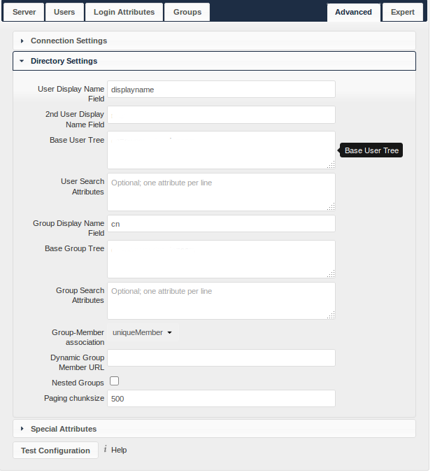 Directory settings.